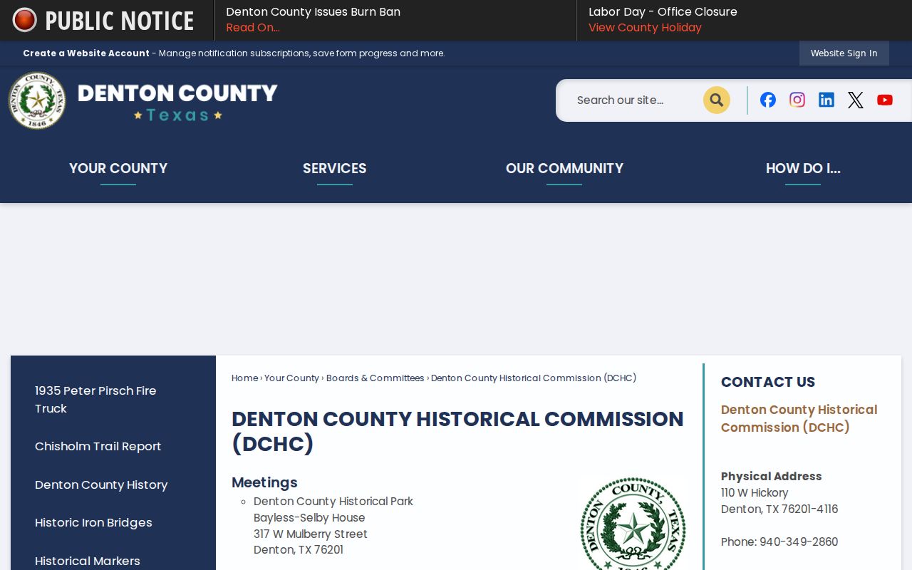 Little Elm historical directory research image of the Denton County Historical Commission local-history access page