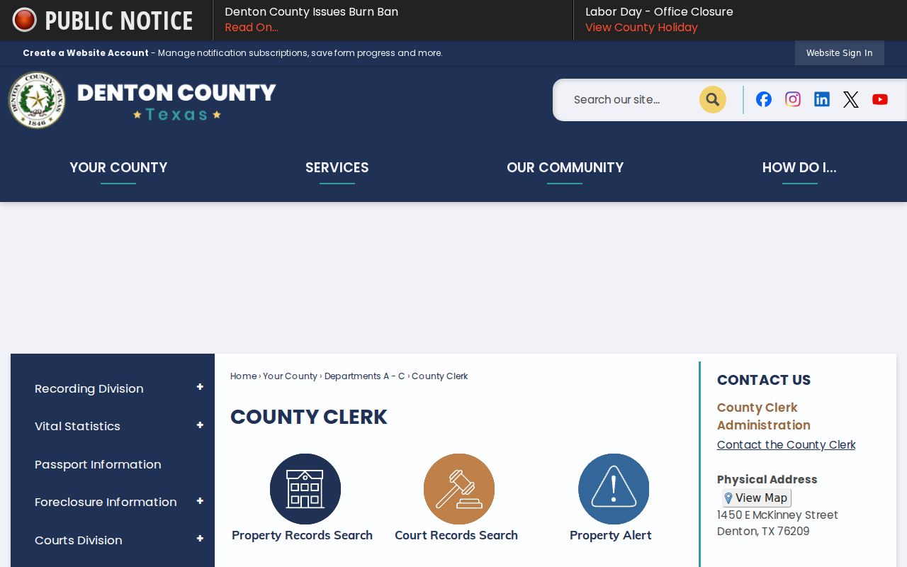 Little Elm residents directory Denton County Clerk records page