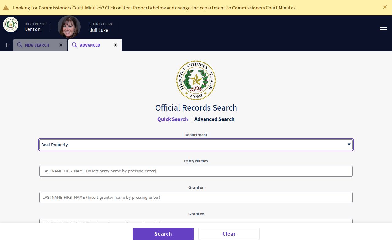 Little Elm previous residents deed-chain advanced search controls