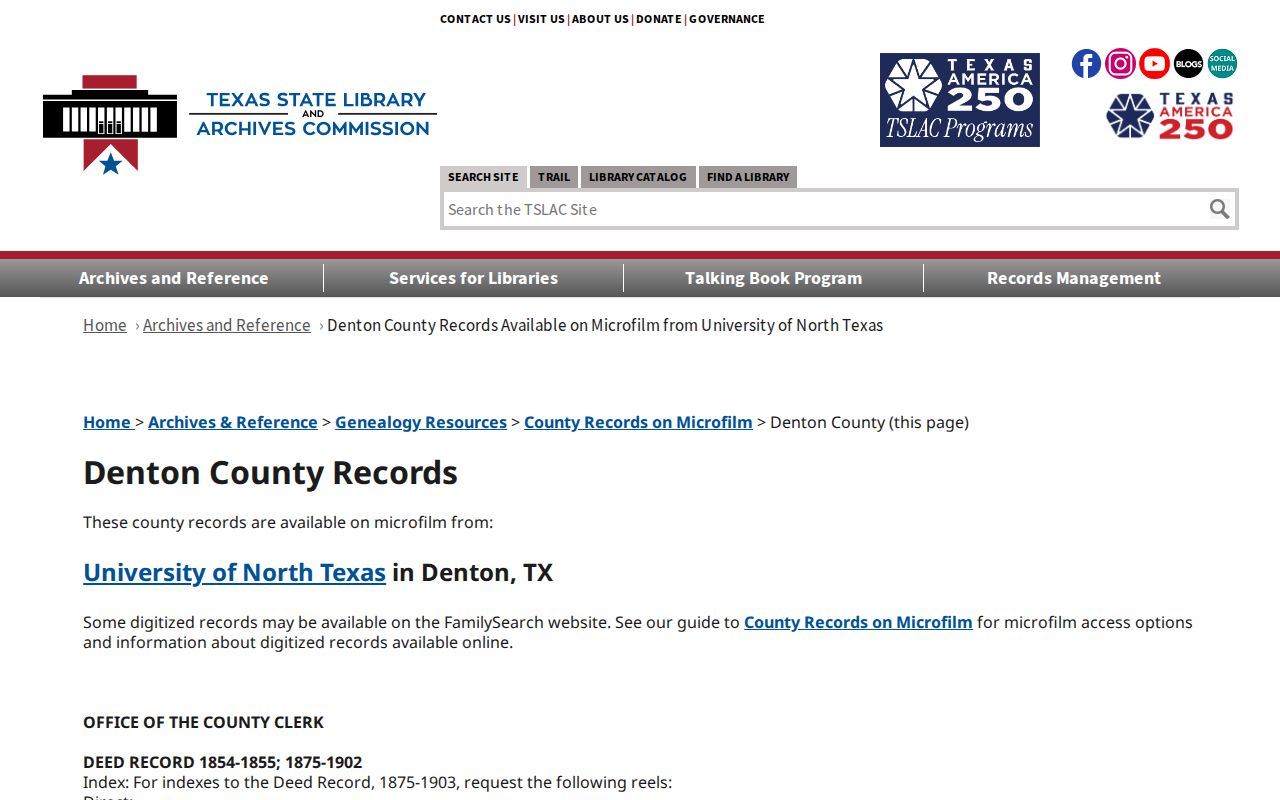 Little Elm previous residents TSLAC deed and reverse-index microfilm listing