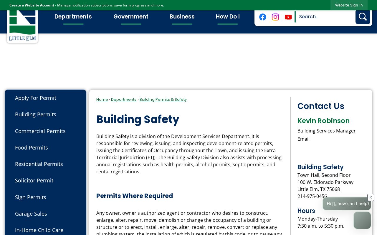 Little Elm street directory building permits and safety page for address-based permit records